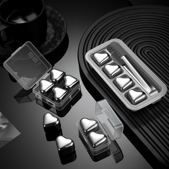 Камни для виски в форме сердца Многоразовые из нержавеющей стали 304 Не разбавляющие Охладители напитков для вина Коктейлей с щипцами Можно мыть в посудомоечной машине Охлаждающие блоки