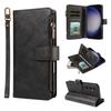 Imitation Calf Vegan Leather 9 Card Slots Zipper Phone Case with Wrist Strap