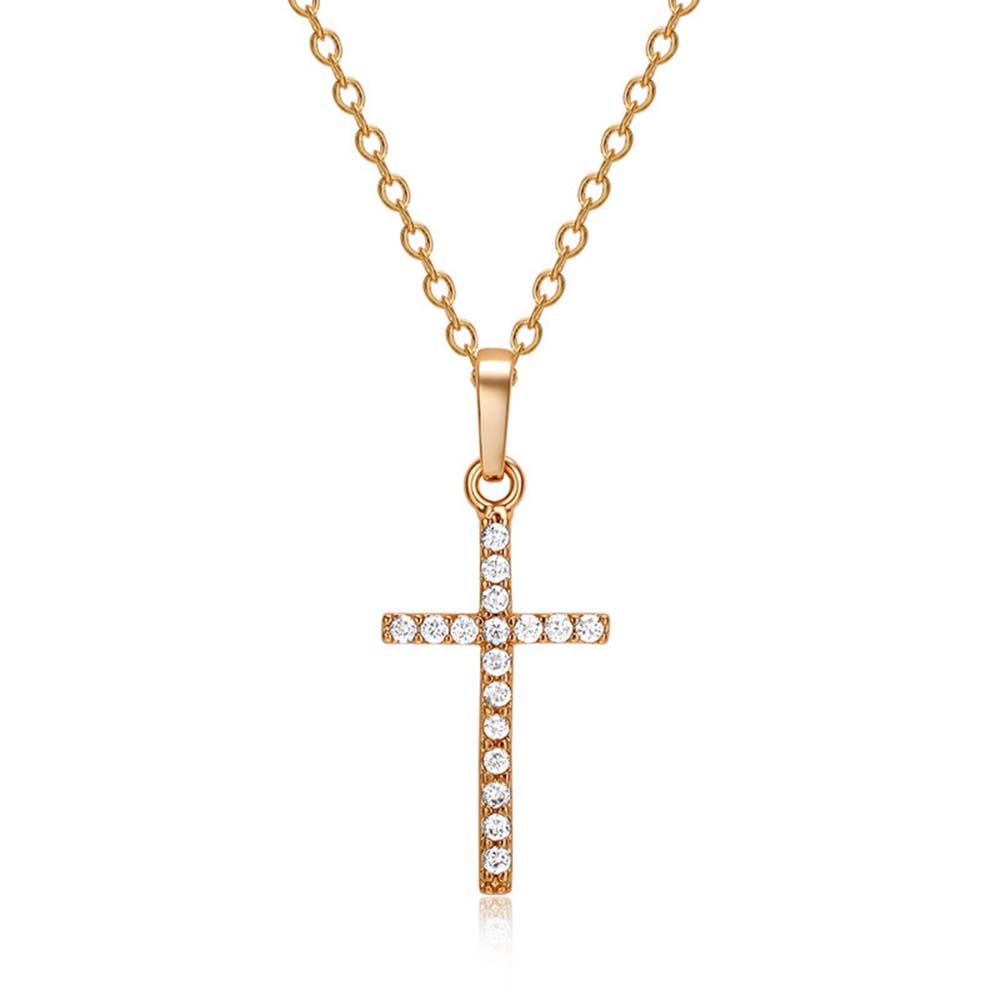 Shiny Zinc Zinc Alloy Rhinestone Pendant Cross Korean Style Cross Necklaces Women Necklaces Clavicle Chains