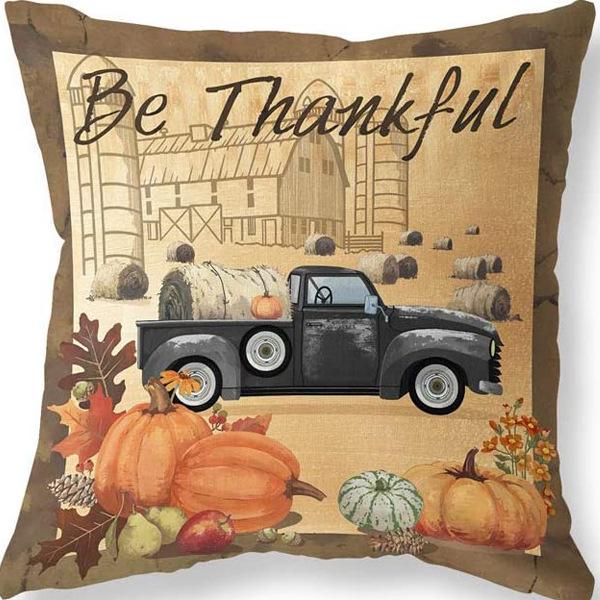 Скандинавская мода Квадратная льняная наволочка Дизайн ко Дню благодарения Осенний урожай Мультяшный принт тыквы Наволочка для подушки