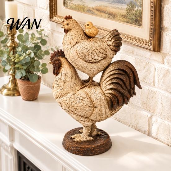 Sturdy Decorative Pieces for Living Room Vintage Country Rooster Resin Figurine, Farmhouse Style Chicken Statue, Rustic Gift Ideas Home Lovers