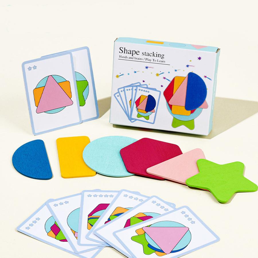 Children Montessori Puzzle Wooden 3D Jigsaw Game Tangram Stick Geometric Ring Shape Matching Kids Early Educational Toys