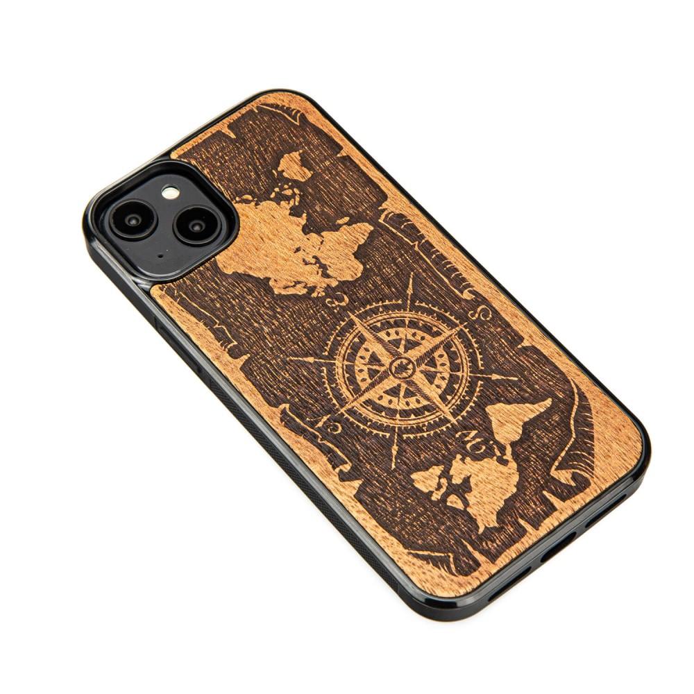 Bewood Wooden Case for iPhone 14 Plus, Wind Rose, Merbau