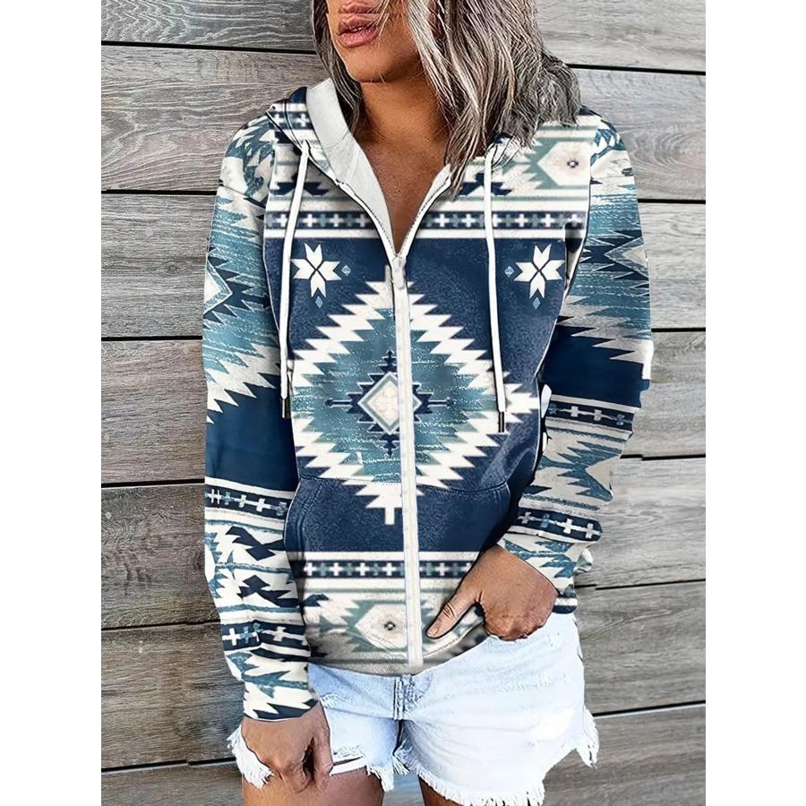 Winter Printed Hooded Sweatshirt Sportwear Coat for Women Zipper Down 3D Pocket Hoodies Autumn Women's Clothing