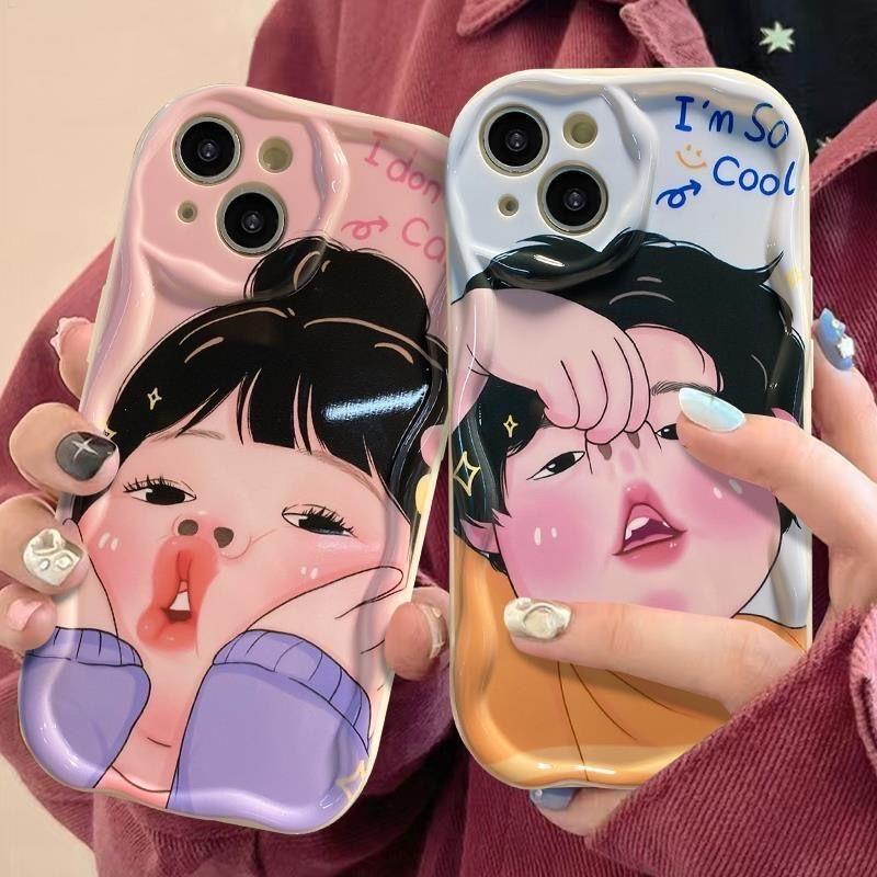 Spoof Girl Boy Nose Picking Wave TPU Phone Case for iPhone 15 11 12 Pro 13 Mini 14 7 8 Plus X XS Max XR SE Cover