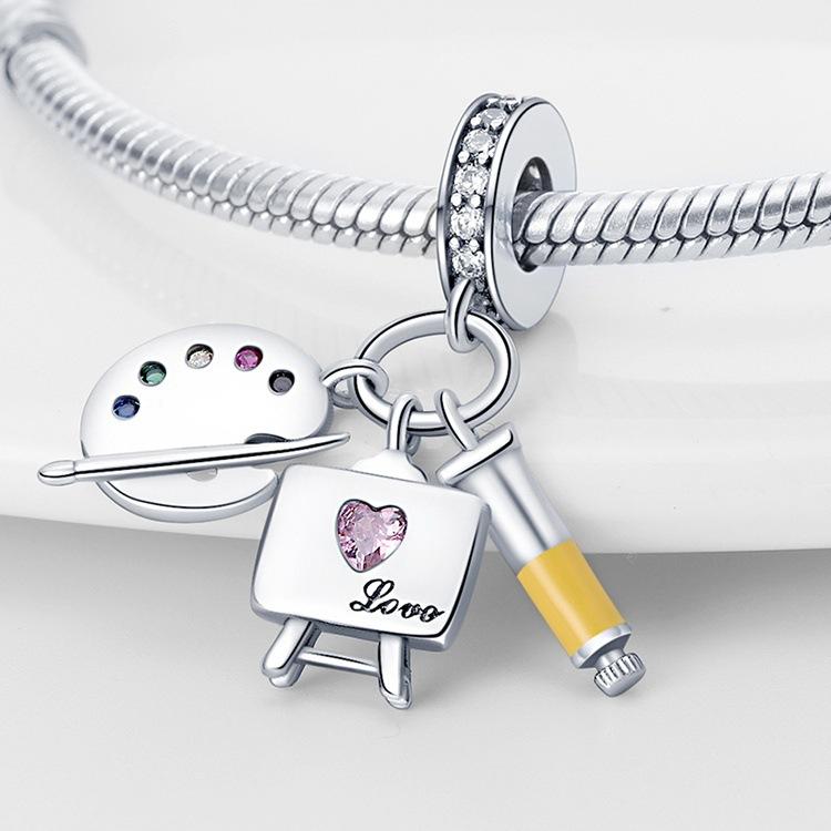 S925 Silver Charming Artist Oil Painting Drip Palette Pendant Bead DIY Handmade Jewelry Bracelet Stringing Supplies