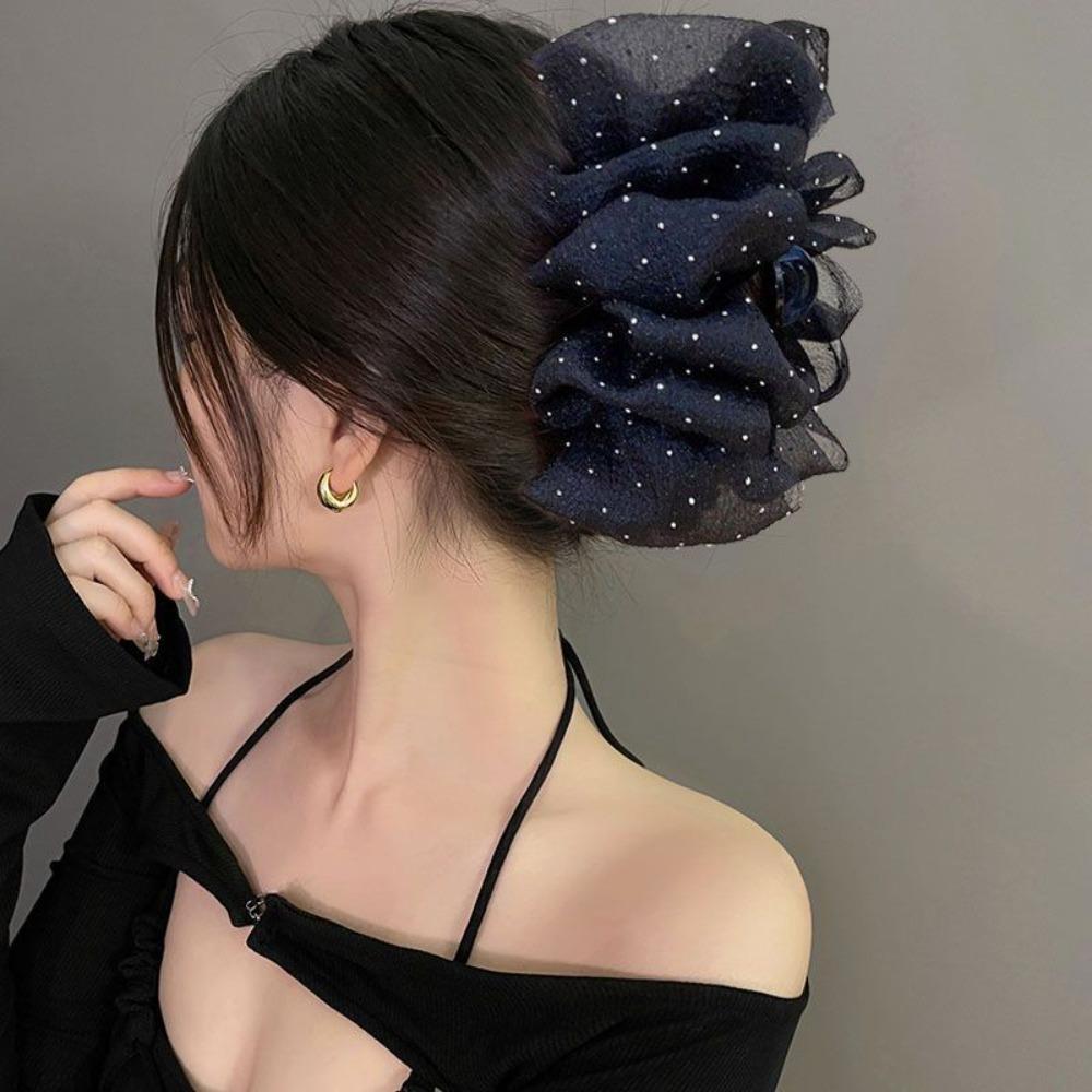 Double-Sided Mesh Silk Hairpin Plastic Ponytail Clip Advanced Sense Shark Hair Clip Women Girls