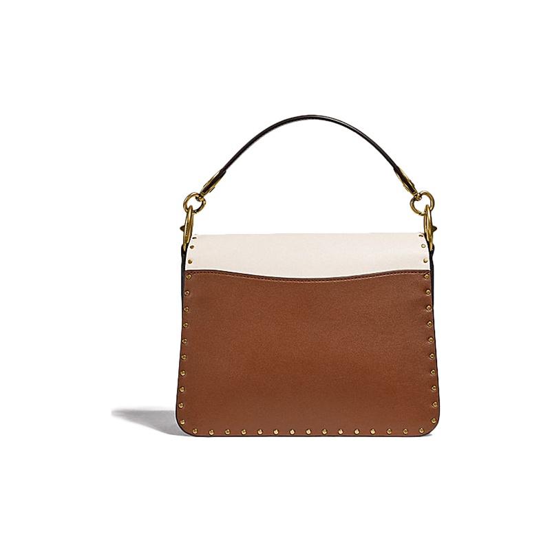 Coach Beat 24 Studded Color Block Chain Handle Leather Square Bag Women Handbags White Brown 4595-B4RGI