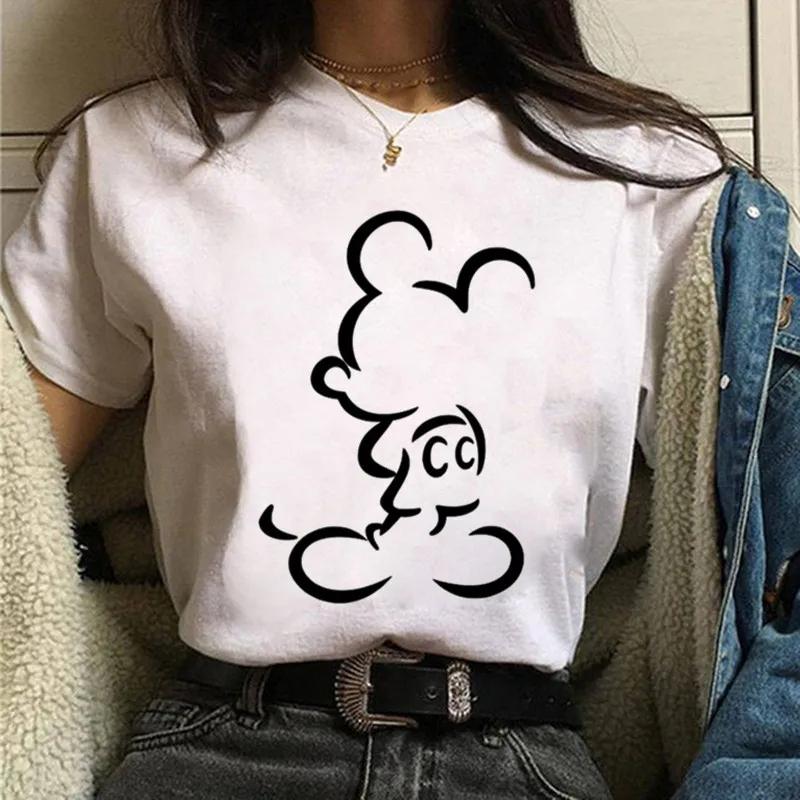 Unisex Pink Minnie Mouse Print T-Shirt Black Tops Summer Short Sleeve T-shirt Casual O-neck Tees Tshirt
