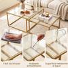 Set of 2 Square Nesting Coffee Tables, Tempered Glass Top, Metal Frame, 75 x 75 x 42 cm, Gold