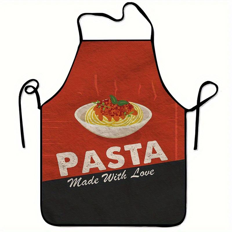 1pc Retro Italian Pasta Apron - Red Kitchen Apron with Spaghetti Meatballs Design, Lightweight Stretch Polyester