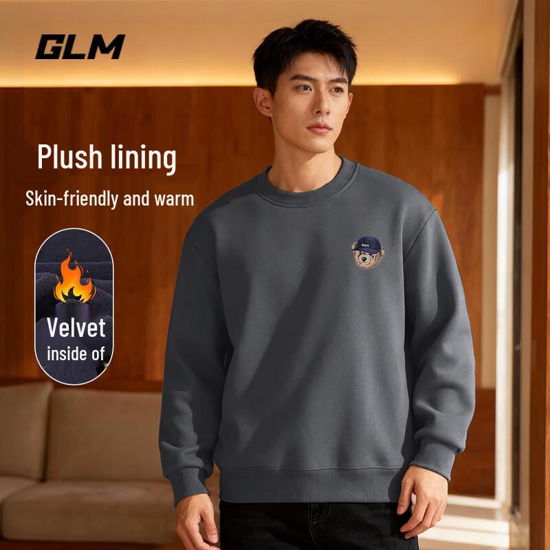 GLM Men's Alun Fleece Warm Round Neck Hoodie with JGL Bear Design