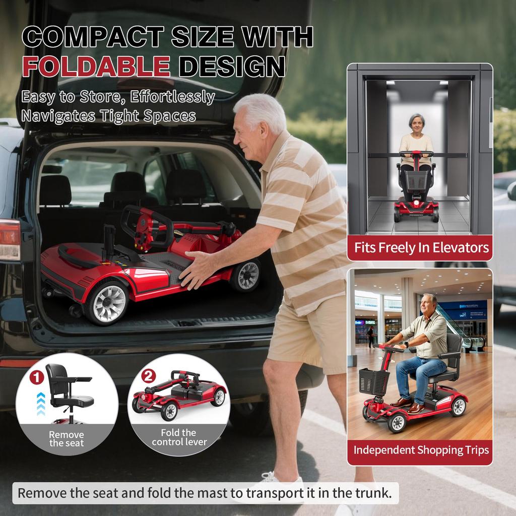 24V 300W Electric Mobility Scooter for Adults – Foldable 4-Wheel Power Scooter, 35KM Range, 190KG Load, Magnetic Brake, 15° Climb