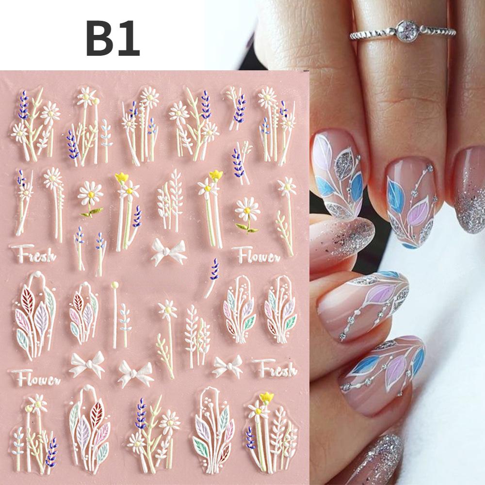 5D Flower Nail Stickers,3D Embossed Flower Nail Stickers Self Adhesive Nail Art Stickers 5D Flower Nail Design Nail Supplies DIY Nail Decoration