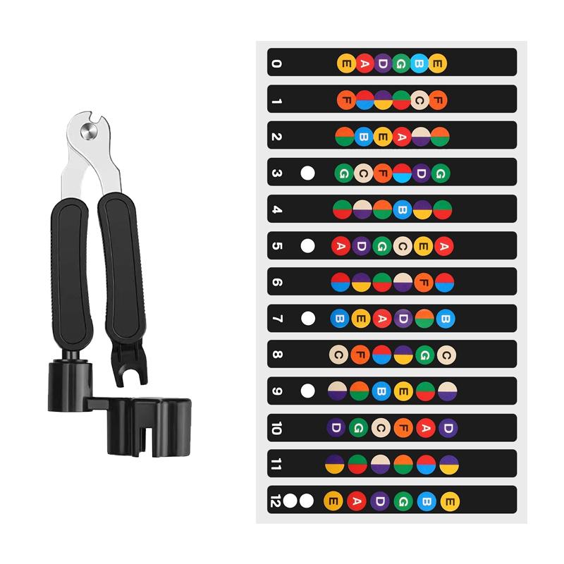 Многофункциональный гаджет для смены струн гитары со стикером шкалы ладов, наклейками нот, кусачками для струн, аксессуар для начинающих ZYF