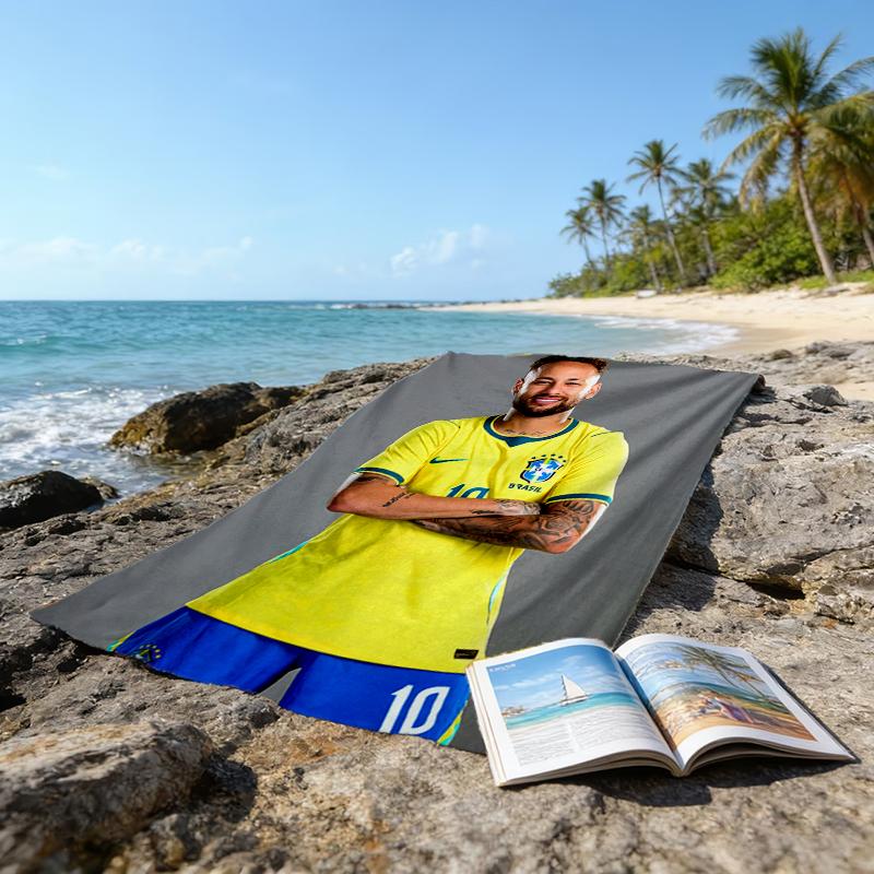 1pc Neymar17 Beach Towel, Beach and Seaside Swimming Pool Equipment, Fashion Pattern, Rectangular, Travel Essentials