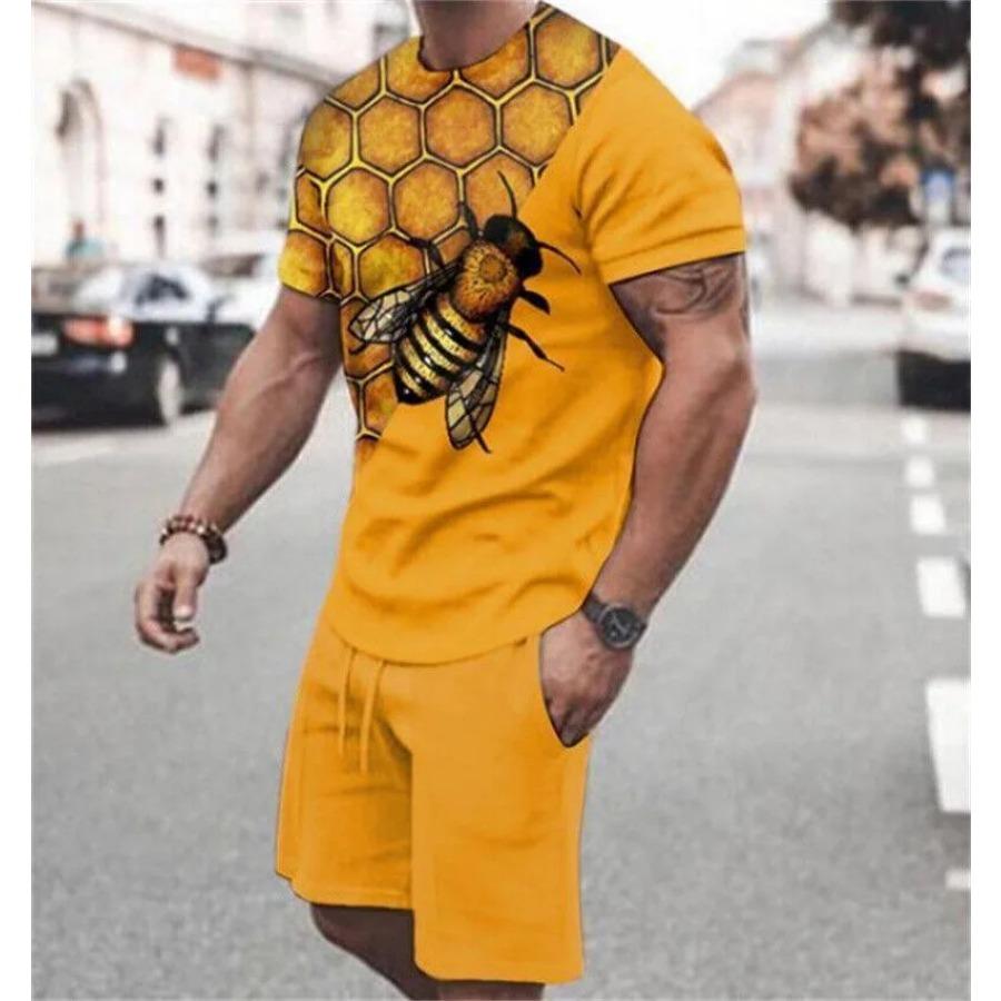 Новый летний 3D геометрический узор с принтом, повседневный походный спортивный мужской костюм, футболка с короткими рукавами + уличные шорты, комплект из двух предметов