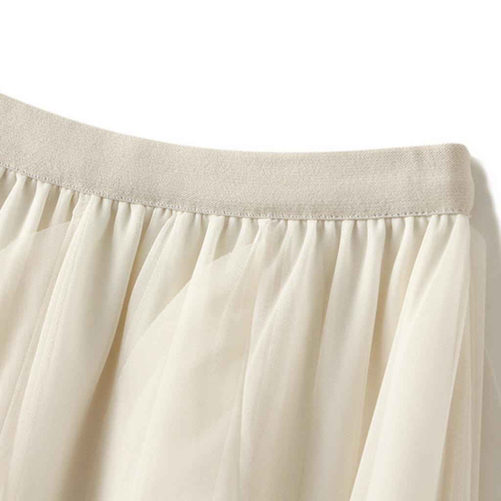 Женская модная повседневная однотонная юбка с высокой талией и оборками из сетки длиной до пола