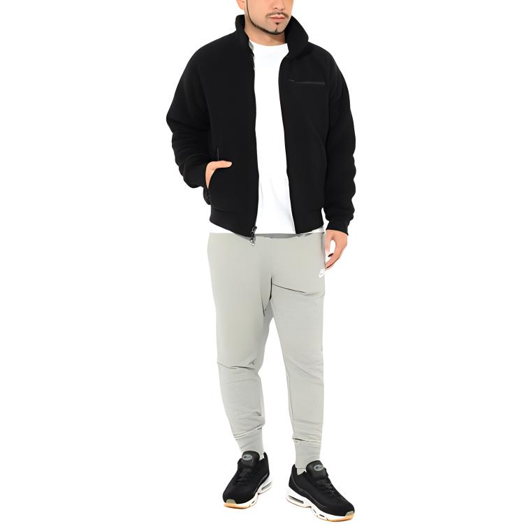 Nike Solid Color Stand Collar Fleece-Lined Casual Sports Jacket Men Outerwear Black ck5286-010