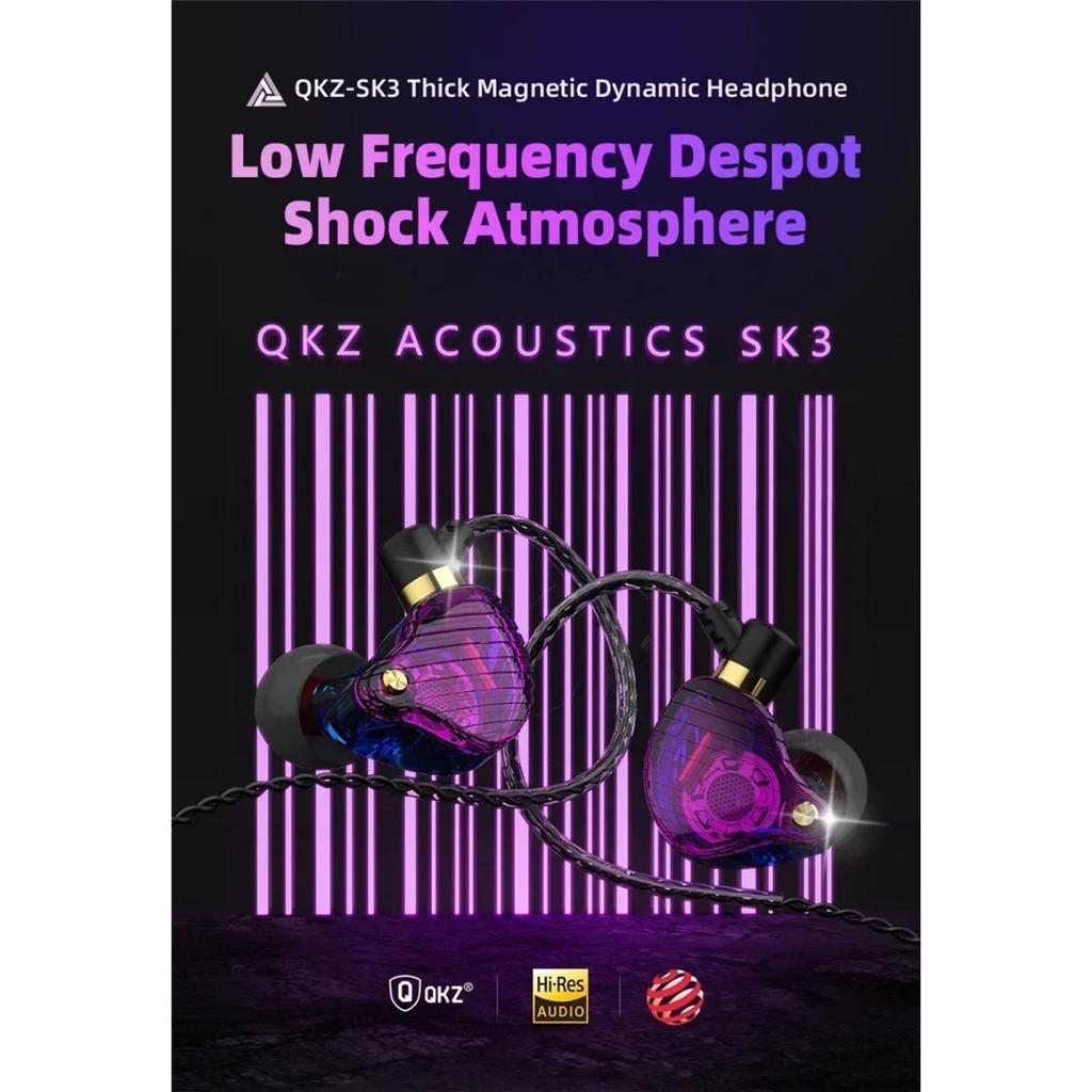 QKZ SK3 3.5mm Wired Earphone with Microphone HiFi Music Monitor Bass Headphone Noise Cancelling Headset for Sport Gaming Earbuds