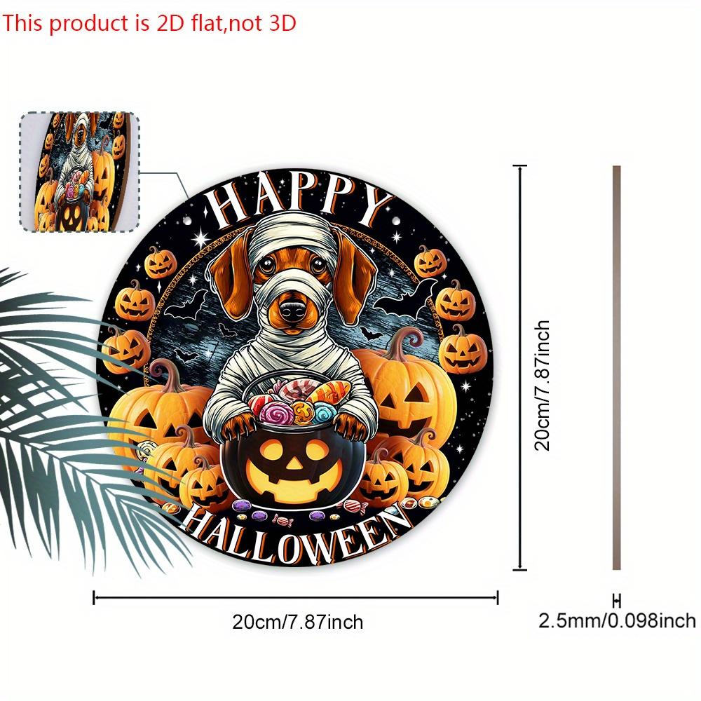 Halloween Wooden Sign with Bandaged Dog & Pumpkin Pattern - Unique Figurine Ornaments with Happy Halloween - Ideal for Front Door, Wall, Room Decor