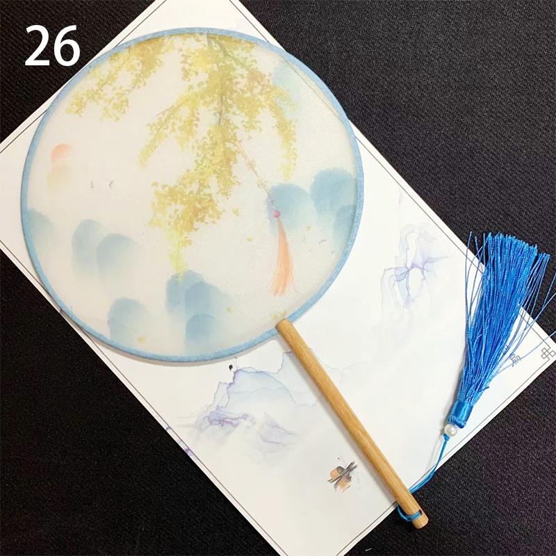 1шт классические печатные кисточки с длинной ручкой круглые веера круглый свадебный веер