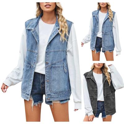 Женская повседневная свободная винтажная джинсовая жилетка с капюшоном