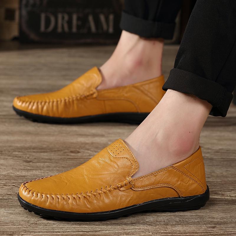 Fashion Men's Light Flat Leather Shoes Cover Feet Casual Fashion Comfortable Large Size Walking Men's Shoes New39-47