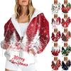 Women's Long Sleeve Christmas Print With Pockets Cardigan Zipper Hooded Sweatshirt Jacket