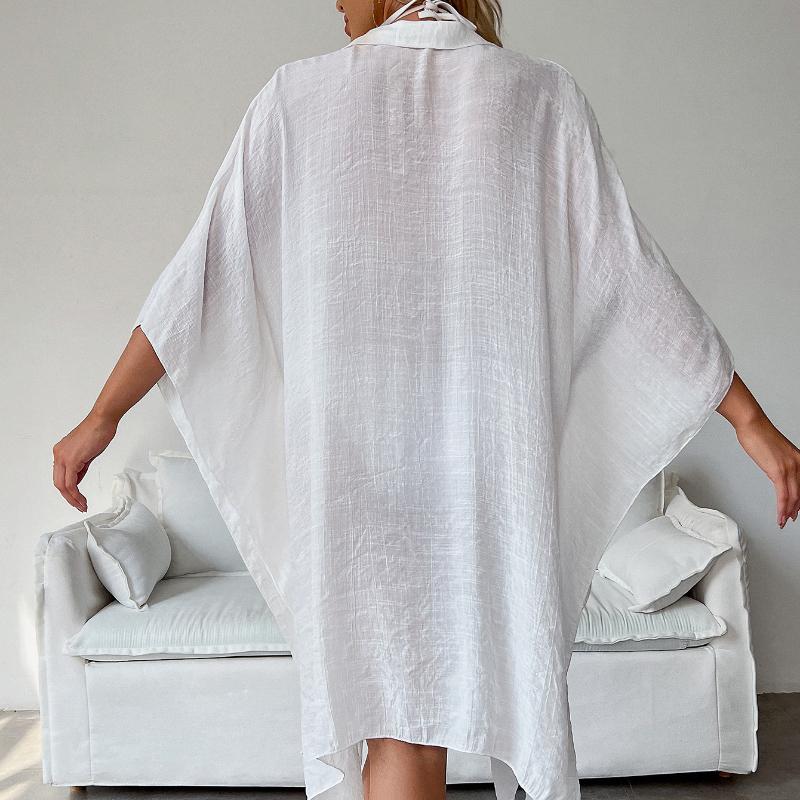 Пляжные рубашки, накидки для купальников, женские однотонные парео, длинная туника, летние свободные купальные костюмы