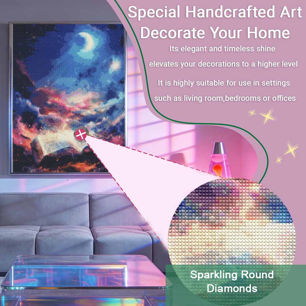 Diamond painting moon and starry night sky DIY kit for home room decoration
