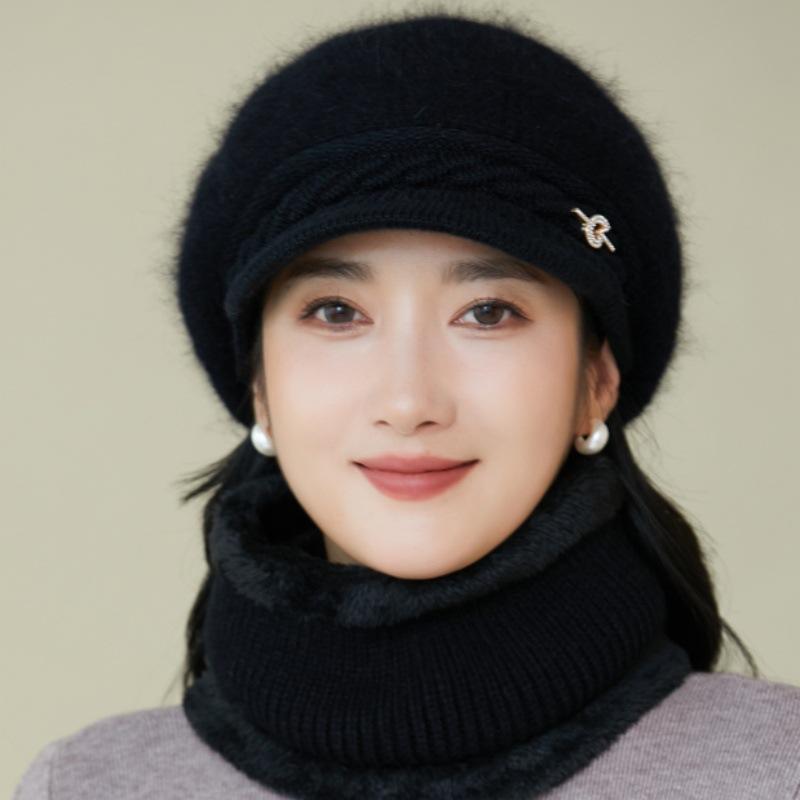 Women's Winter Velvet Thickened Cold and Warm Knitted Wool Hat Faux Rabbit Fur Hat Ear Protector Cap