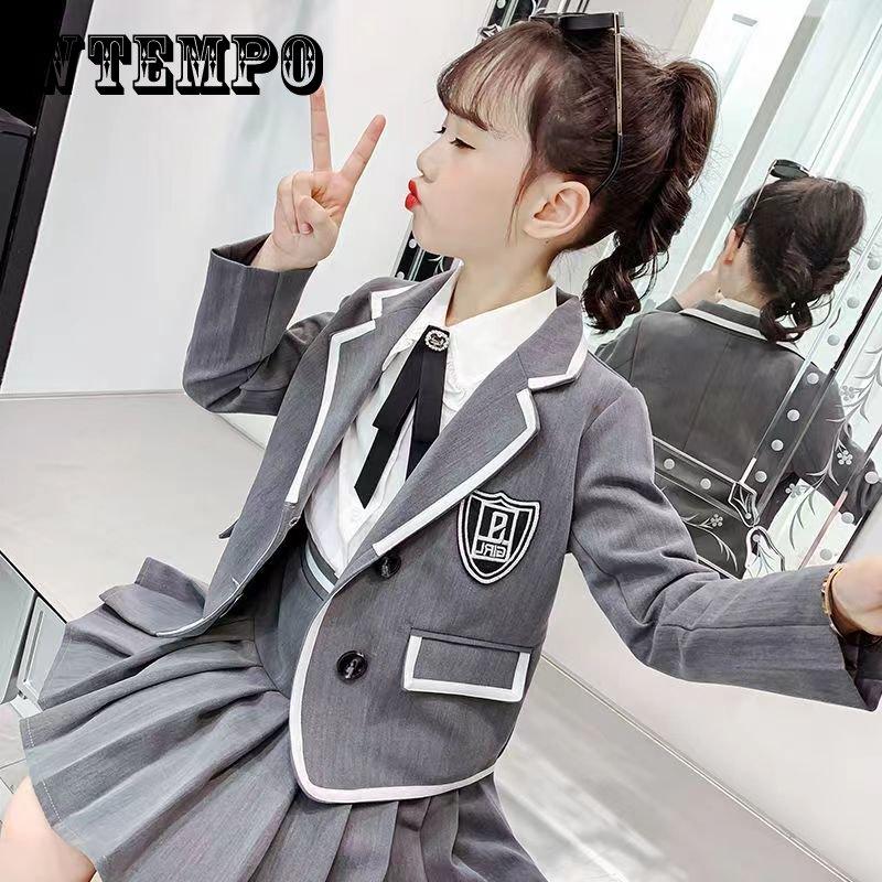 3 шт./компл., костюм для девочек, весенне-осенний детский костюм с длинными рукавами, юбка, осенний стиль колледжа, униформа JK, костюм-тройка