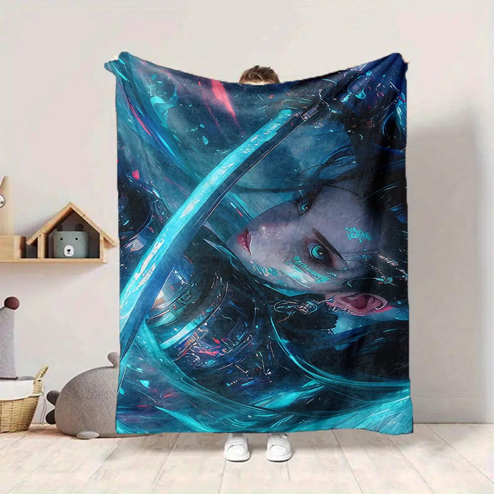 1Pc Cyberpunk Sword Warrior Flannel Blanket, Soft And Comfortable, Casual Warm, Camping Travel, Christmas, Halloween Xmas Gift S1646