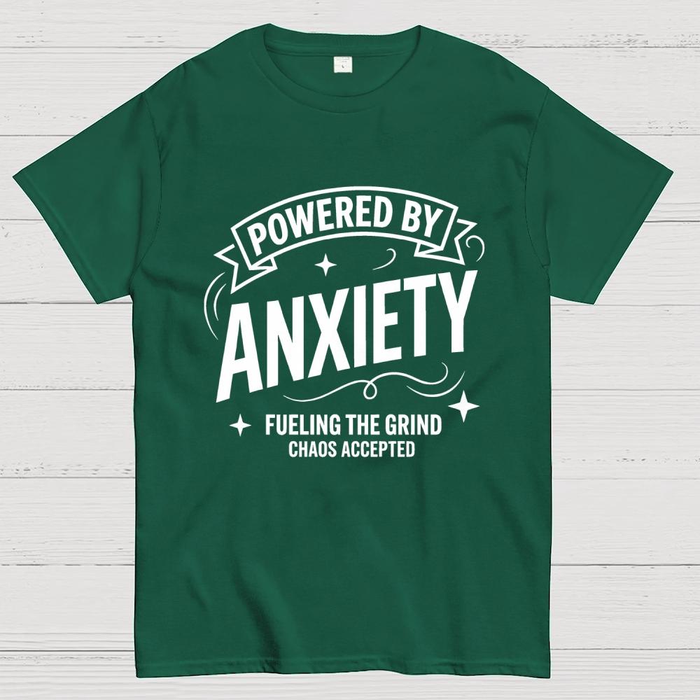 Powered By Anxiety Art Print Cotton Summer Casual Cool Loose T-Shirt