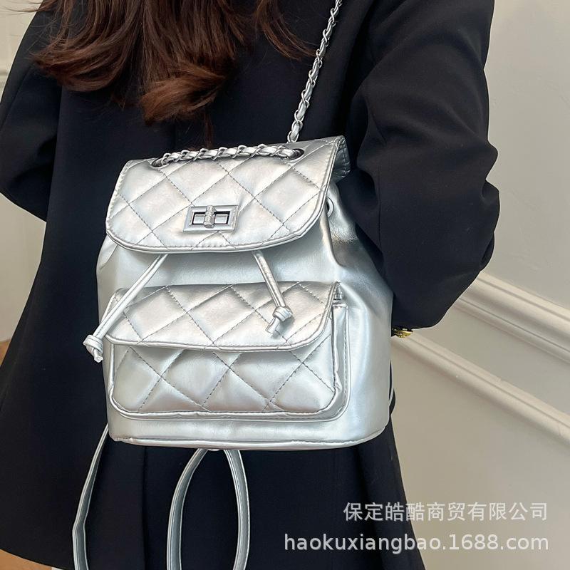 Рюкзак-цепочка ромбовидной формы, женский нишевый дизайн, модная сумка-ведро, повседневный корейский вариант, школьный рюкзак премиум-класса для путешествий