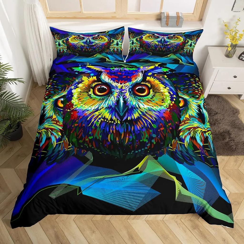 Owl Duvet Cover Bird Decor Bedding Set Printed Comforter Cover for Boys Girls Children Teens Bedroom Decor with 2 Pillow Case