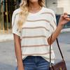 Женские модные повседневные летние весенние блузки и рубашки с круглым вырезом и короткими рукавами с полосатым принтом