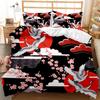 National Trend Duvet Cover Set Cherry Blossoms Crane Printed Bedding Set Sea Waves Down Traditional Retro Polyester Quilt Cover