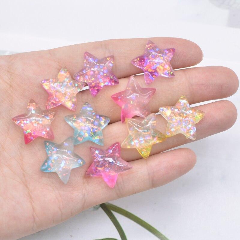 10Pcs 20mm Bling Star Patches Accessories Flatback 3D Resin Stone Button Appliques Scrapbooking