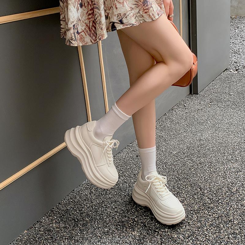 [Su Yinyin] Leather heightening 8cm muffin thick-soled little white shoes women's spring and autumn new sports shoes women's dad shoes