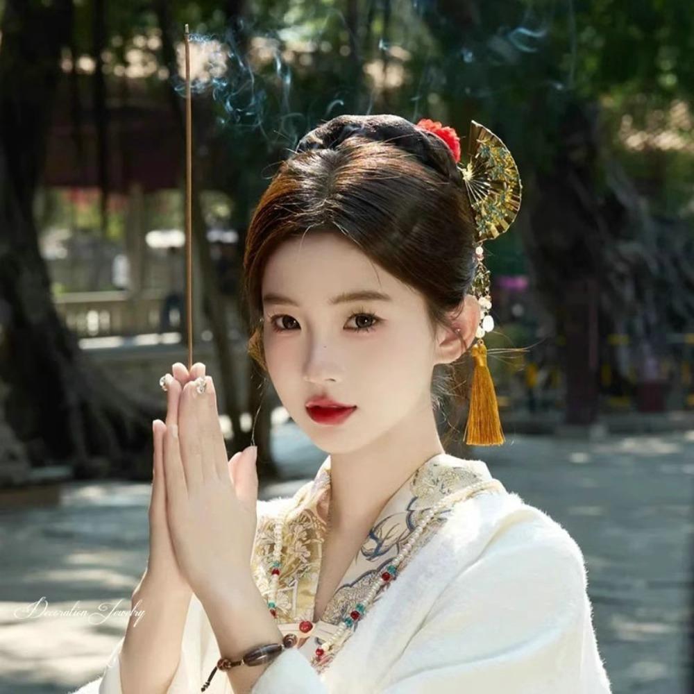 Цинк Цинковый сплав Жемчужная бахрома Заколка для волос Ретро Веерообразная Тиара невесты Изысканная U-образная Заколка для волос Свадьба