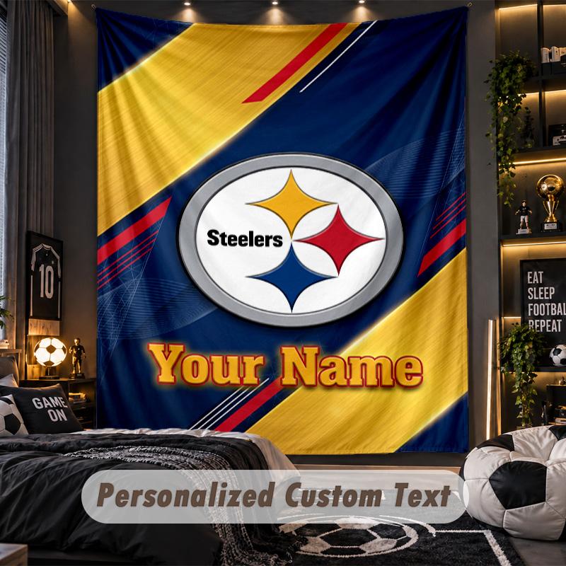 TapestryPittsburgh Steelers Custom Name Text Personalized Wall Hanging Tapestry Home Wall Decor