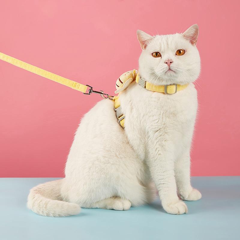 Cat Harness Leash Collar Set Adjustable Cartoon Bee Double Layer Dog Harness for Small Medium Pet Collar Leash Outdoor Walking
