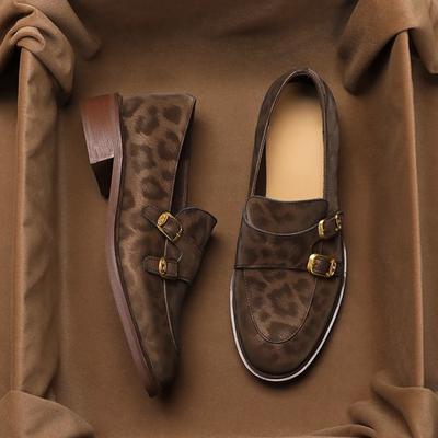 Маленькие кожаные туфли с леопардовым принтом в британском стиле, женские туфли на толстом каблуке, одинарные туфли, весна и осень 2025, ретро, круглый носок, лоферы с пряжкой