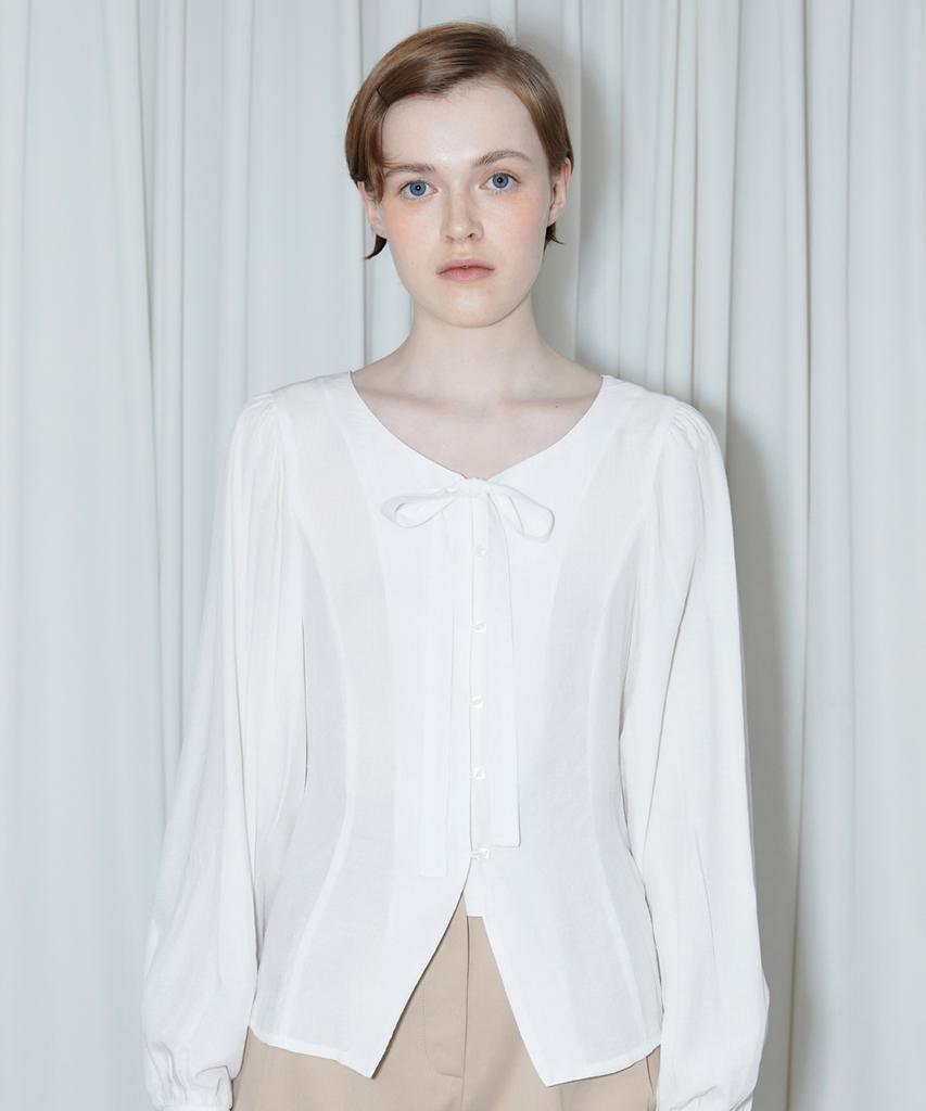 SINOON Ribbon Tie Blouse (White)