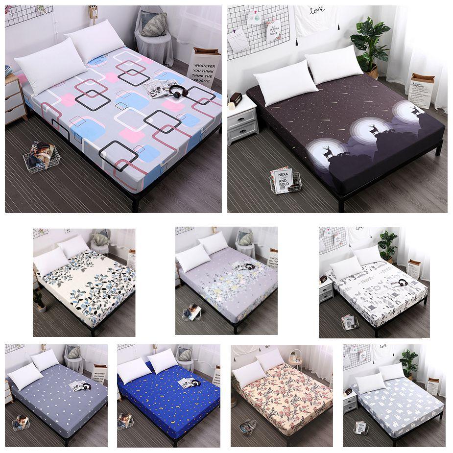 Elegant Floral Stripes Printed Mattress Protective Cover With Dustproof Fitted Sheet