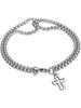Men's Fashion Double Chain Cross Hollow Wrist Bracelet Lobster Claw Buckle Stainless Steel Bracelet Hip Hop Punk Party Jewelry