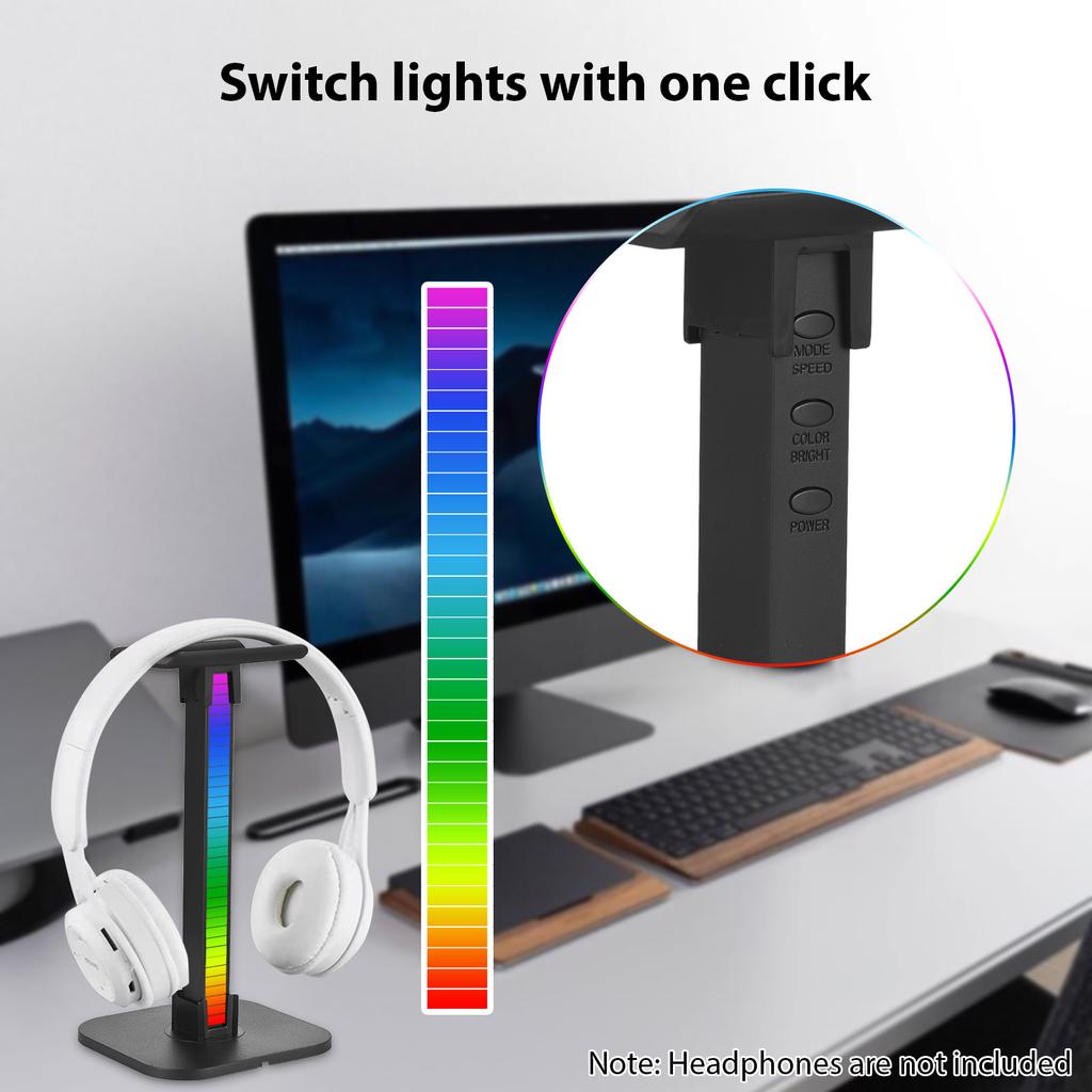 Headphone Stand RGB Light for Desk PC Gaming Headset Bottom Anti-slip with Type-C Ports