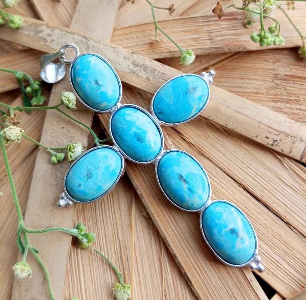 Larimar Gemstone 925 Sterling Silver Plated Gifted Cross Shape Pendant Jewelry NST-J2H15589